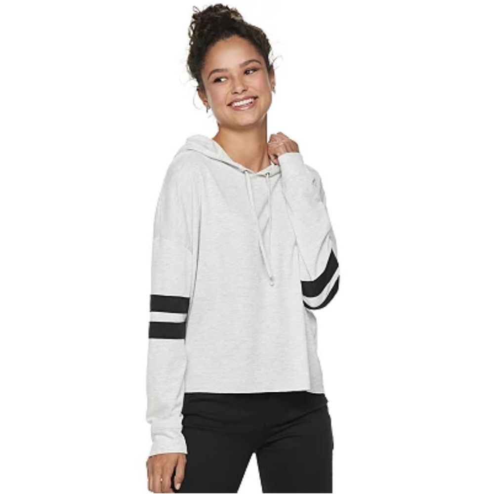 SO cropped gray striped sleeve dropped shoulder sweatshirt hoodie Size M